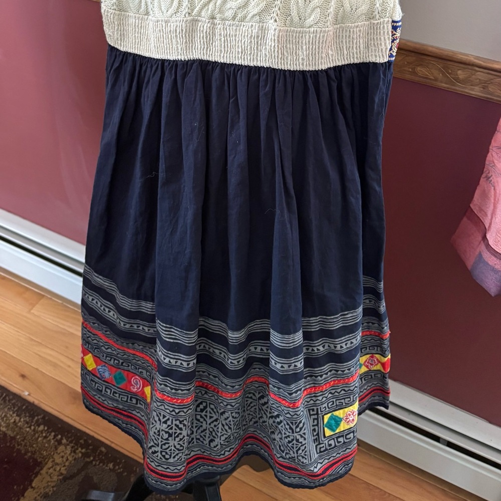 Free People Vintage Market Dress Cable-Knit Navy Skirt Dress 10 - Picture 3 of 5